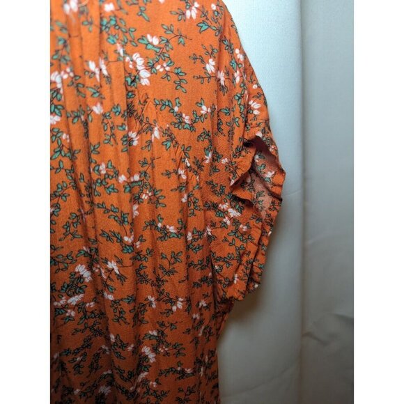 Umgee Long Orange Floral Wrap Short Sleeve Dress Size Medium With Pockets - Picture 10 of 14